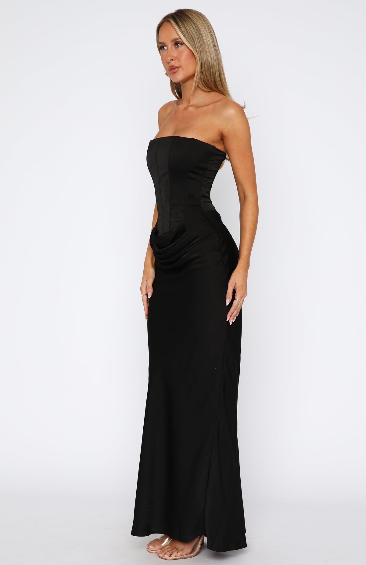 Valentina Satin Maxi Dress in Black Black 4