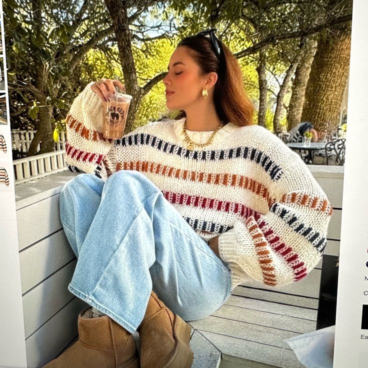Marlowe Striped Color-Block Sweater White 1