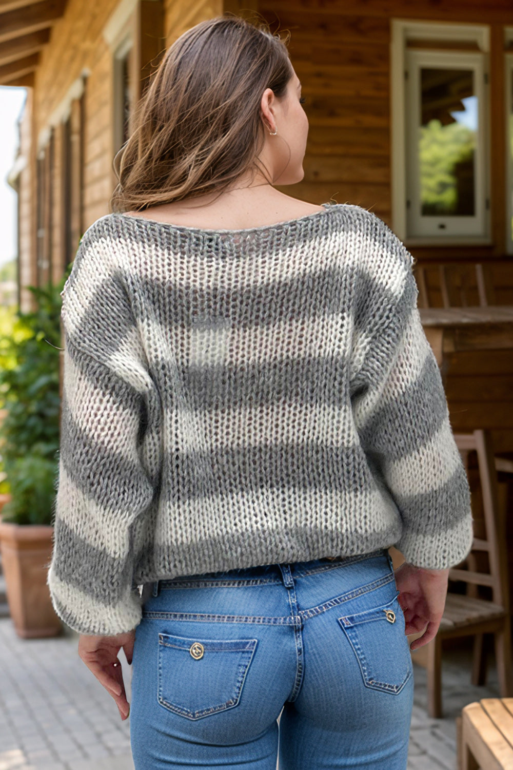 Margot Striped Knit Sweater Blush Pink 3