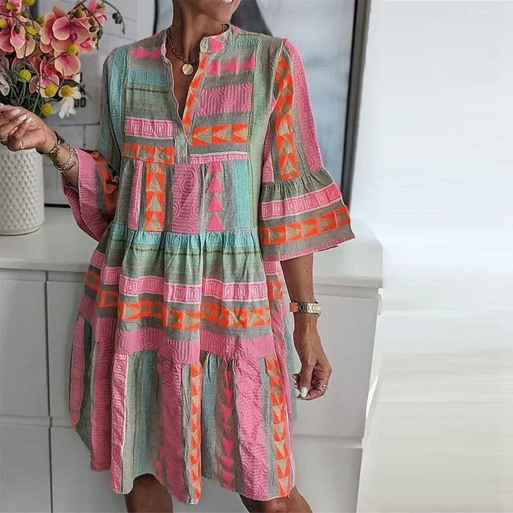 Eloise Printed Mini Dress with 3/4 Sleeves Multi 1