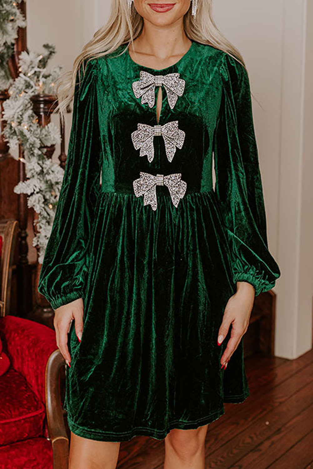 Arabella Velvet Mini Dress Evergreen 1