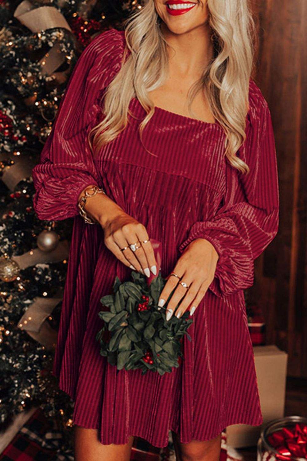 Margot Long Sleeve Mini Dress in Burgundy Burgundy 1