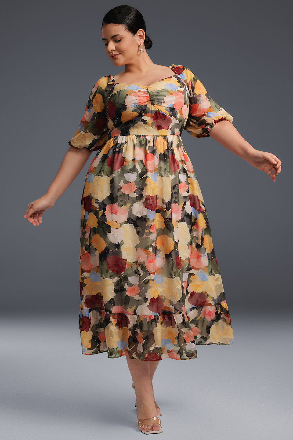 Valentina Draped Collar Floral Maxi Dress Multicolor 5
