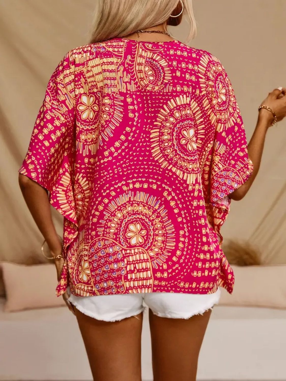 Margot Printed Tiered Dress Neck Half Sleeve Top 3