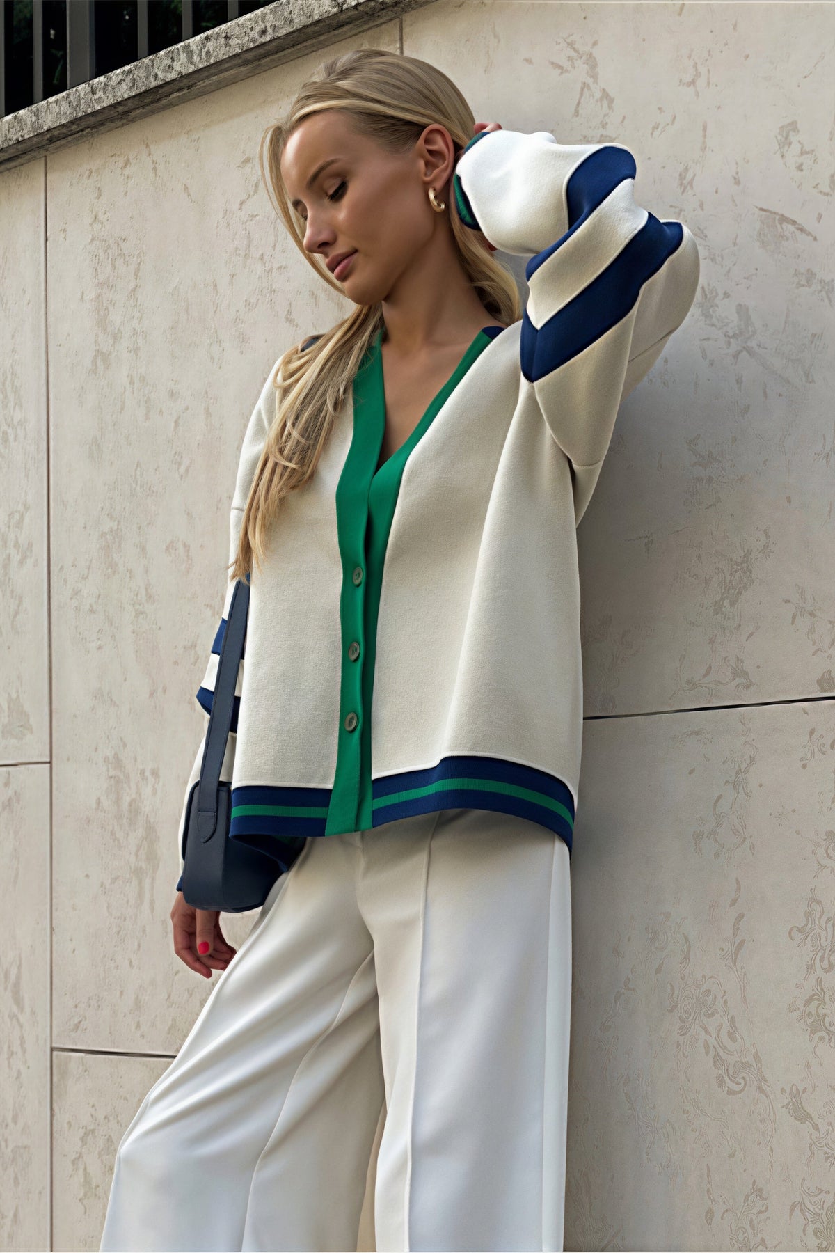 Margot Striped Knit Cardigan Blue 5