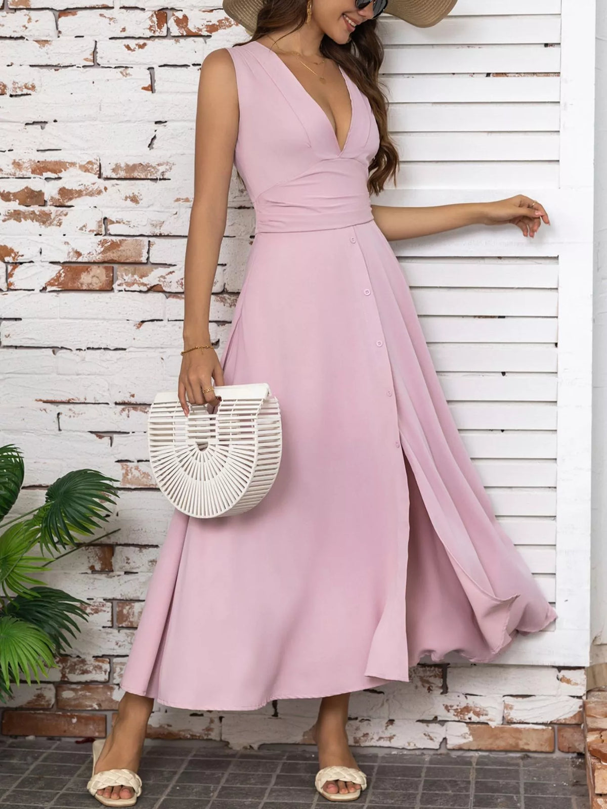 Emmeline Slit V-Neck Midi Dress White 1