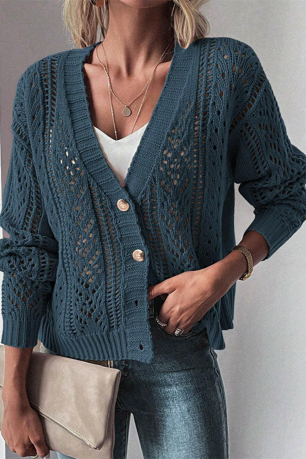 Margot Long Cardigan in Openwork Knit Canton 3