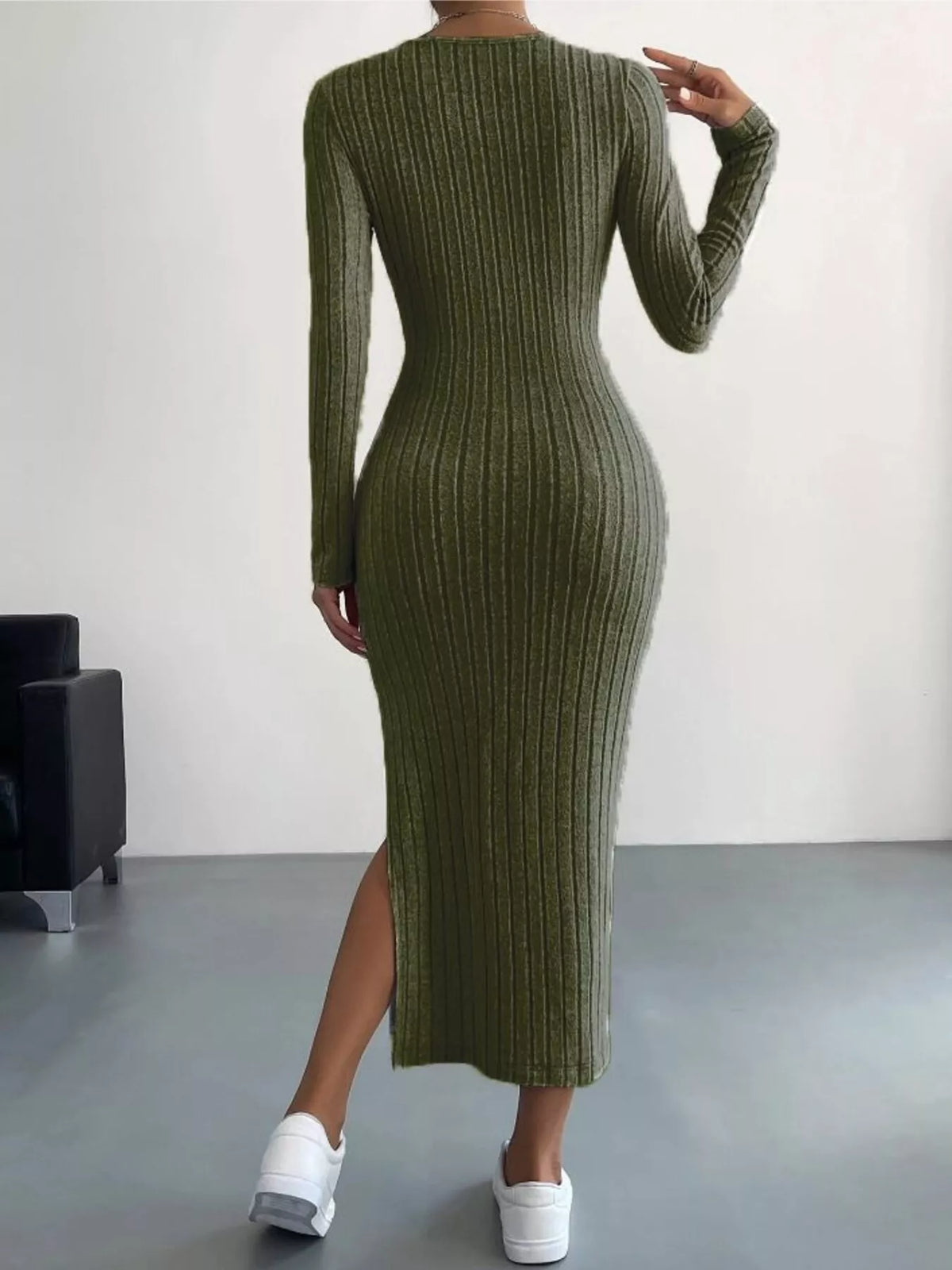 Marlowe Ribbed Knit Bodycon Midi Dress Light Gray 10