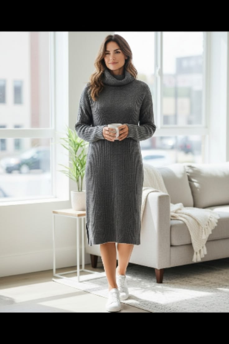 Margot Knit Sweater Dress in Charcoal Charcoal 1