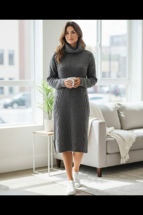 Margot Knit Sweater Dress in Charcoal Charcoal 1