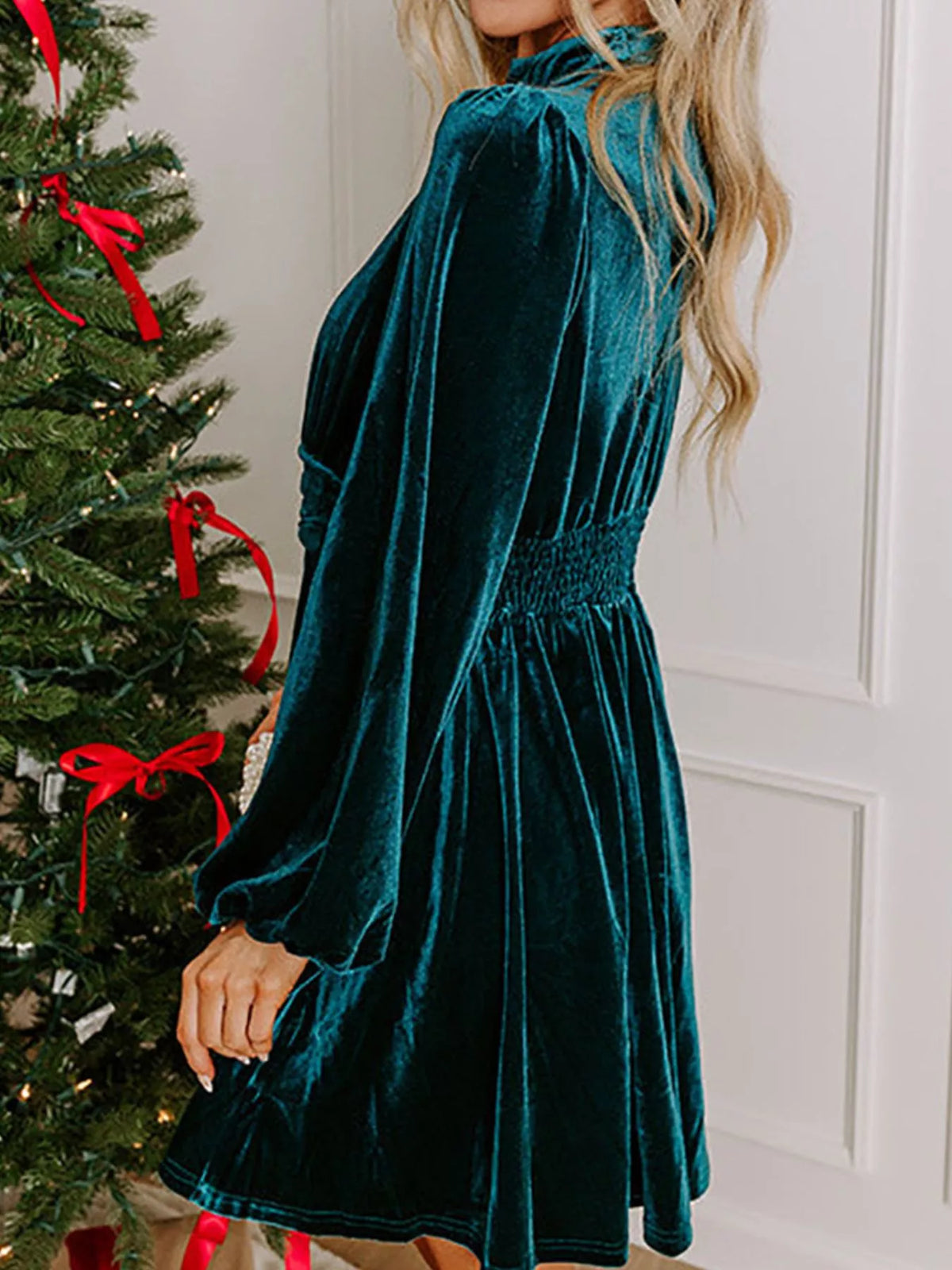 Isadora Velvet Mock Neck Dress Burgundy 3