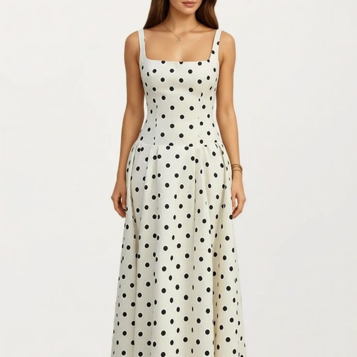 Adelaide Polka Dot A-Line Midi Dress White 1