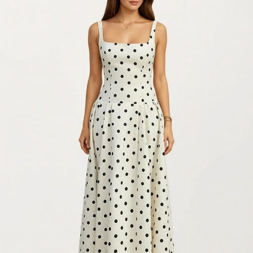 Adelaide Polka Dot A-Line Midi Dress White 1