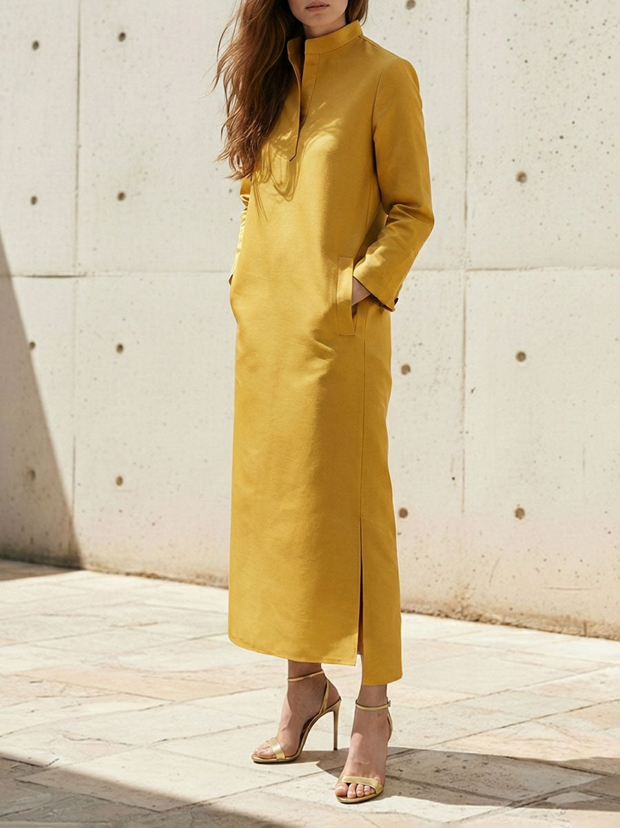 Margot Stand Collar Midi Dress YELLOW 1