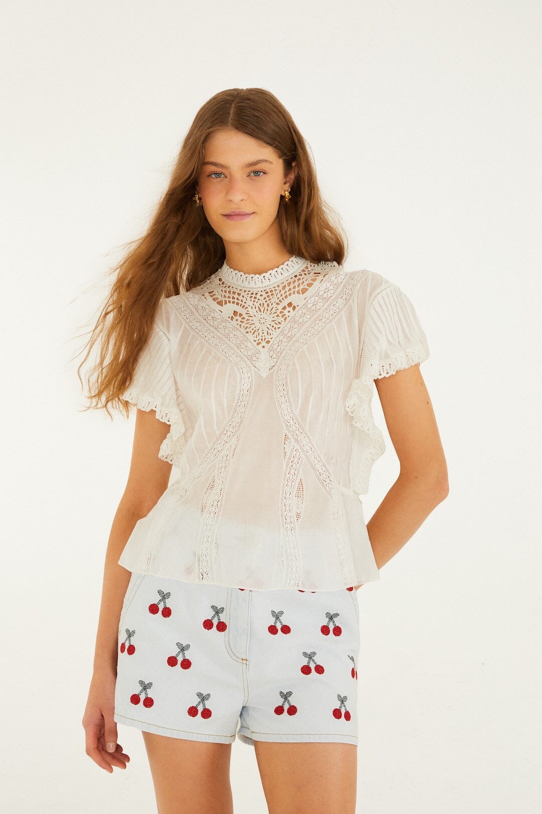 Isabelle Scallop Linen Maxi Dress White Blouse With Appliqués 2