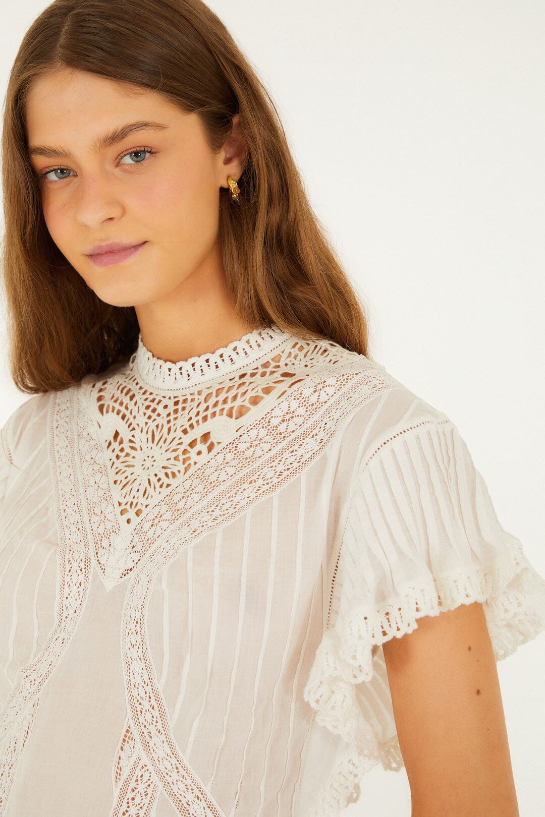 Isabelle Scallop Linen Maxi Dress White Blouse With Appliqués 1