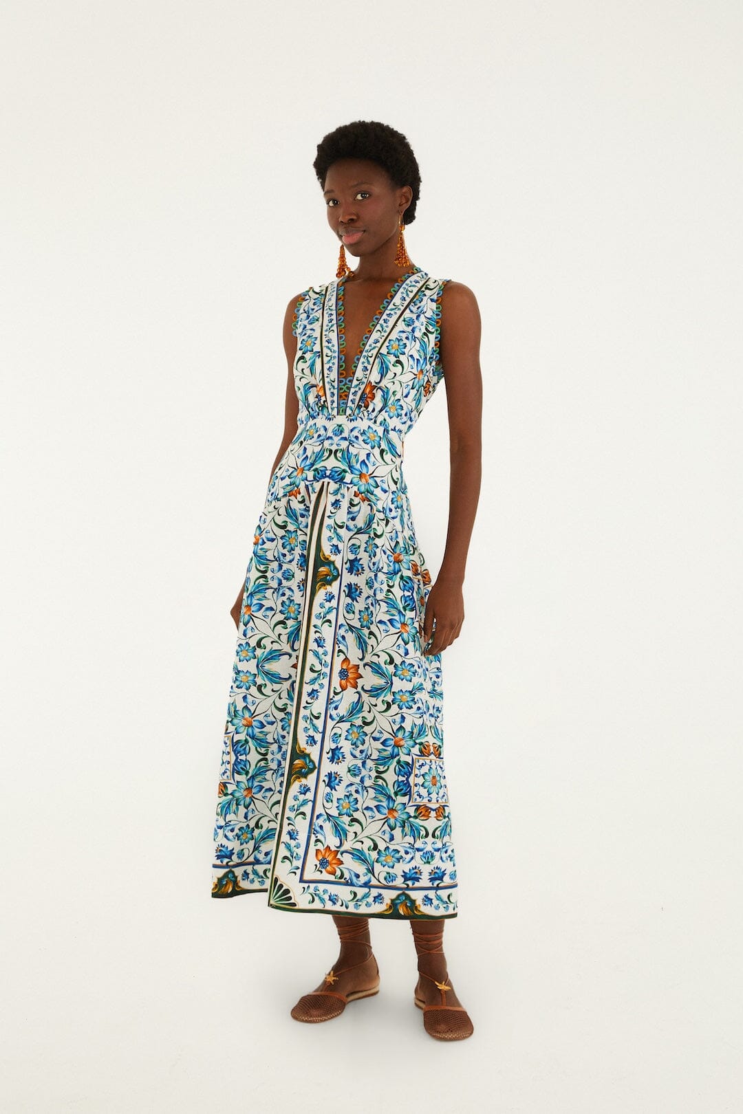 Isabelle Scallop Linen Maxi Dress White Flora Tile Scallop Maxi Dress 1