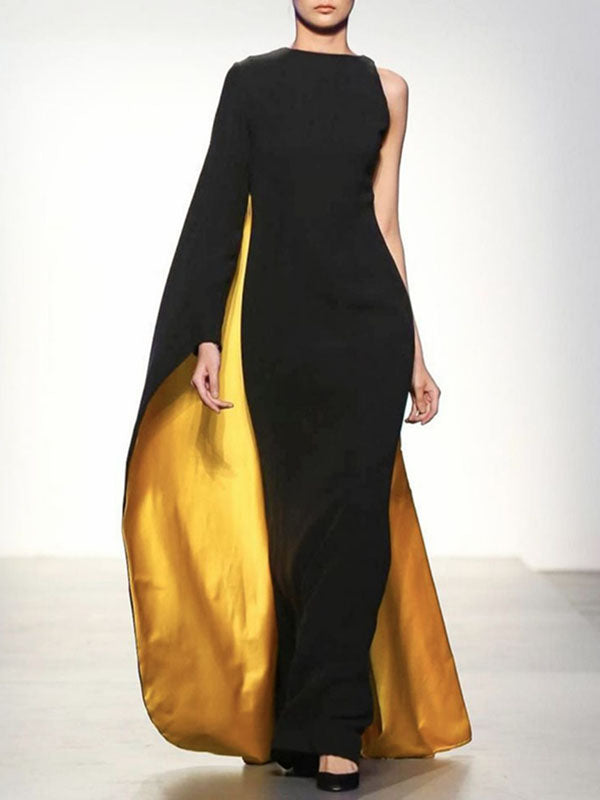Isadora Asymmetric Contrast Maxi Dress Black 1