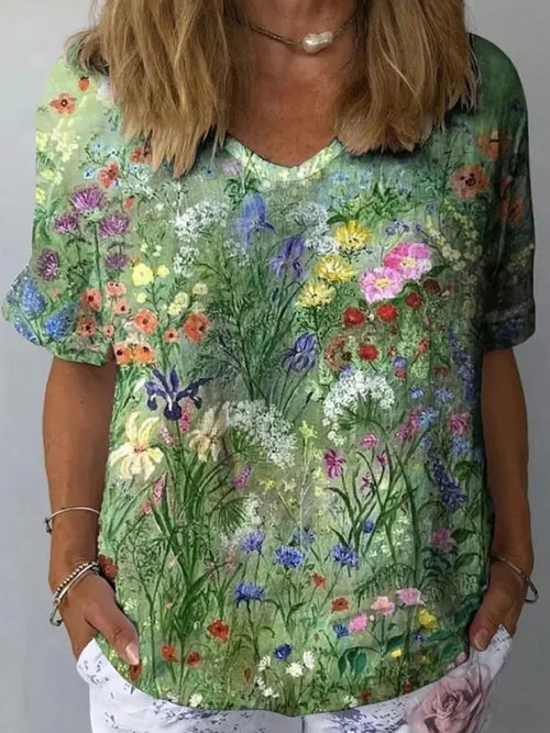 Violet Floral V-Neck Blouse Floral 1
