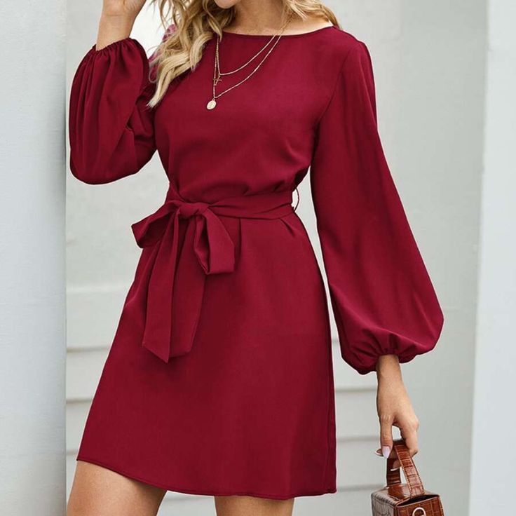 Valentina Long Sleeve Mini Dress in Red Red 1