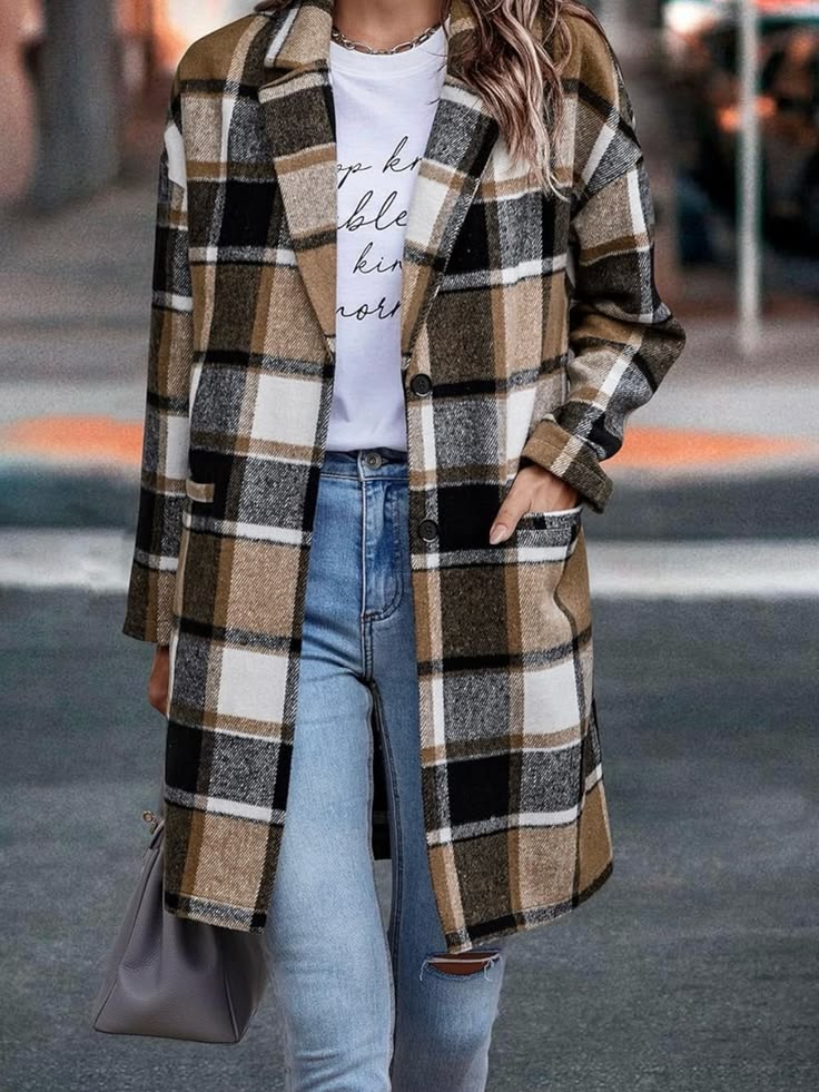 Harper Plaid Shacket in Tan & Black Black 1