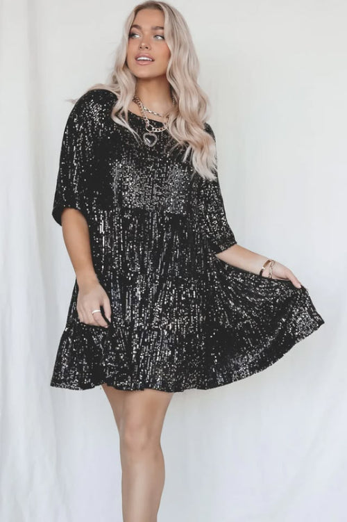Nova Sequin Baby Doll Dress Black 1