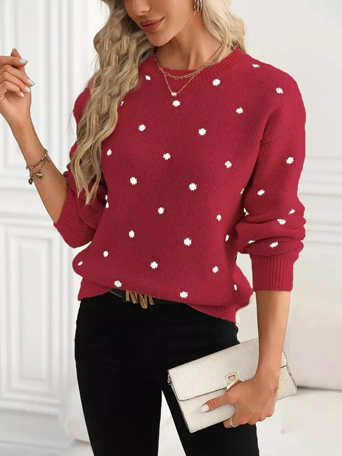 Violet Knit Sweater in Polka Dot Camel 4