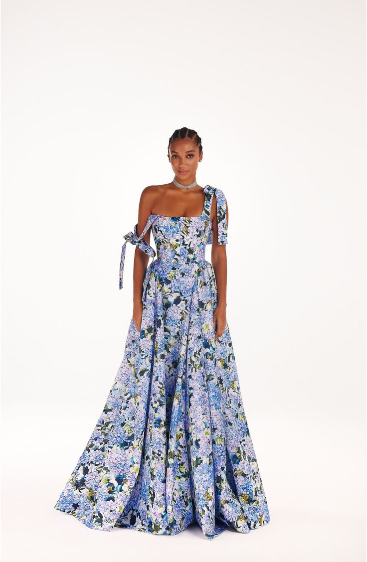 Wren A-Line Corset Maxi Dress in Hydrangea Blue 1