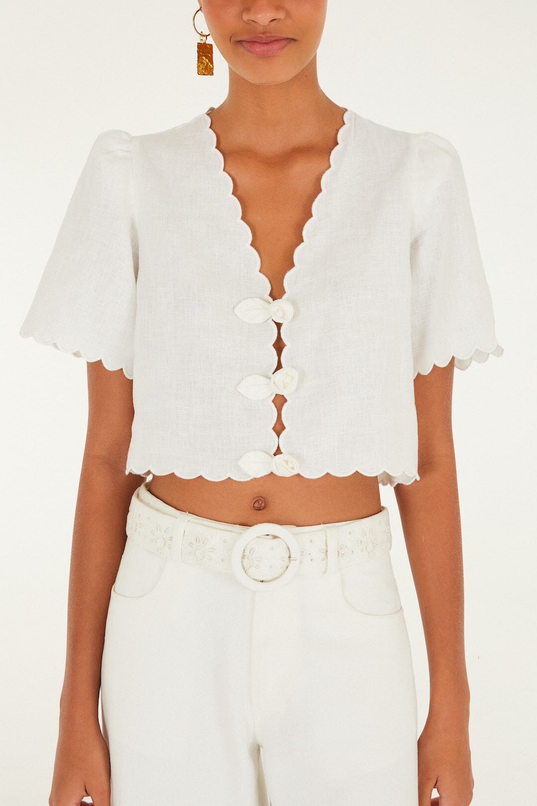 Isabelle Scallop Linen Maxi Dress White Roses Scallop Artisanal Top 2