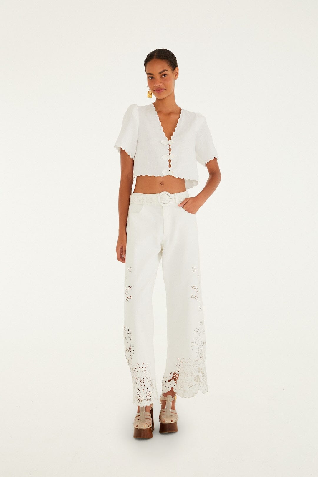 Isabelle Scallop Linen Maxi Dress White Roses Scallop Artisanal Top 4