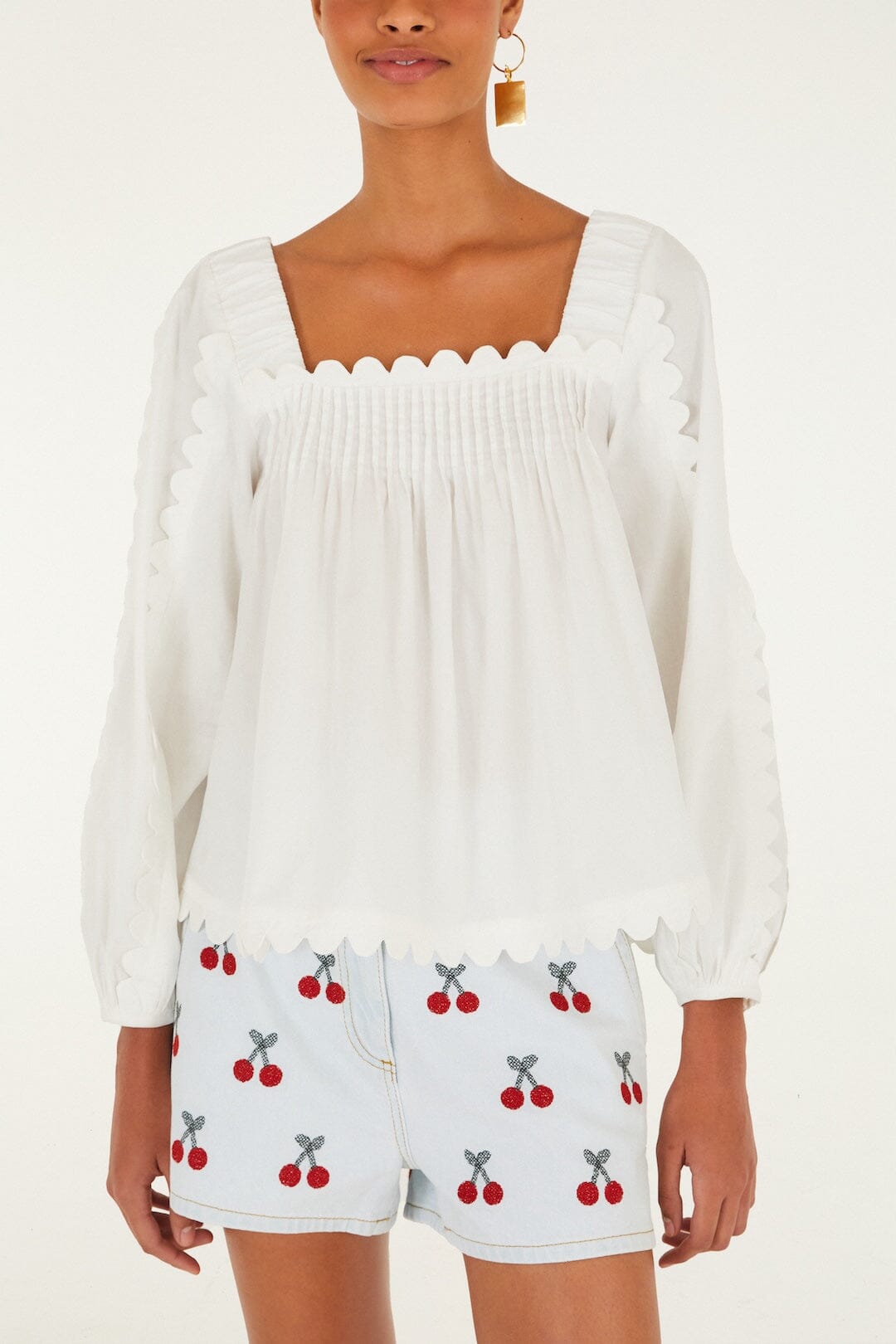 Isabelle Scallop Linen Maxi Dress White Long Sleeve Blouse 2