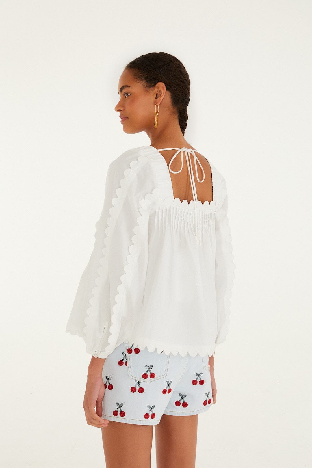 Isabelle Scallop Linen Maxi Dress White Long Sleeve Blouse 3