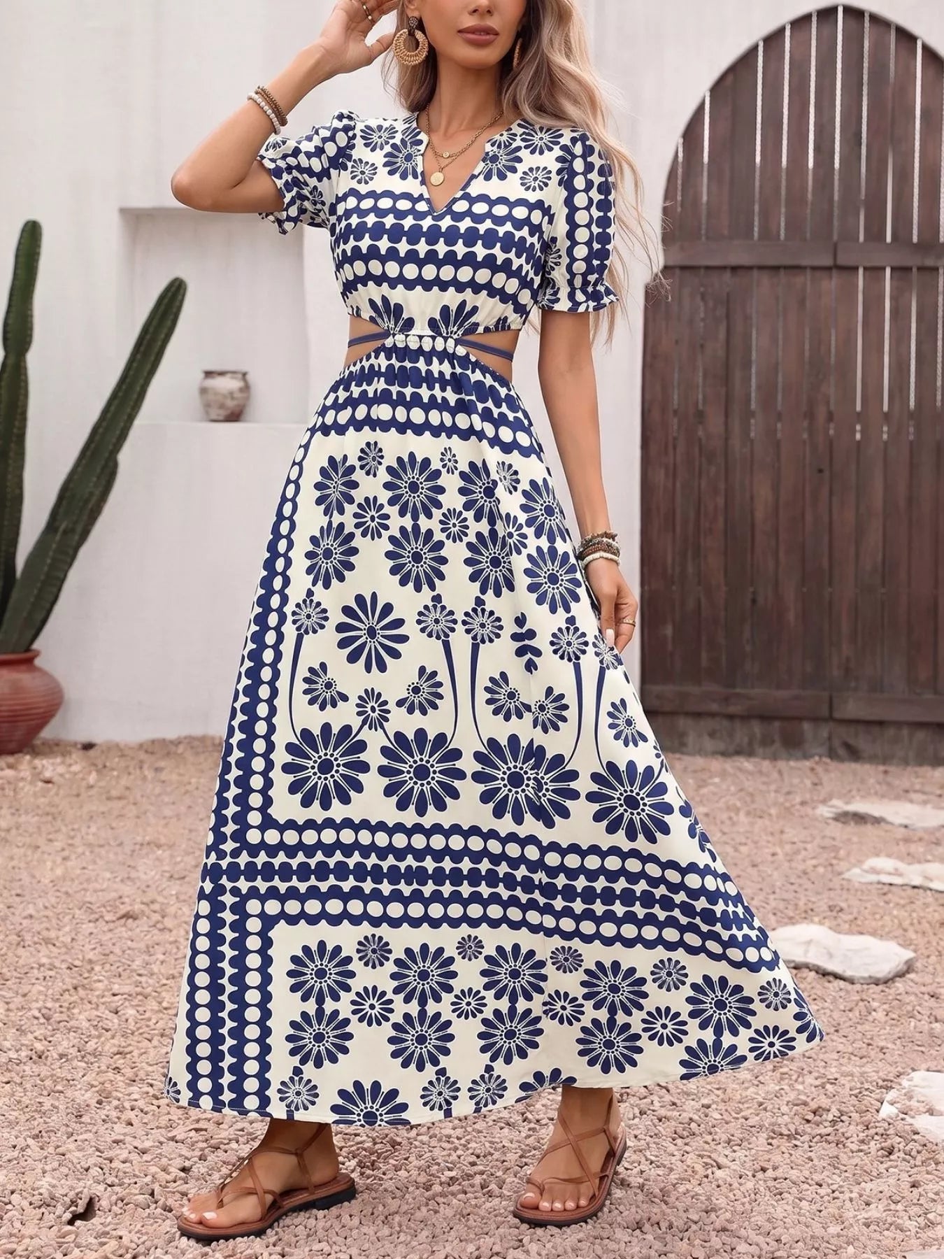 Celestine Floral Cutout Maxi Dress Navy Blue 2