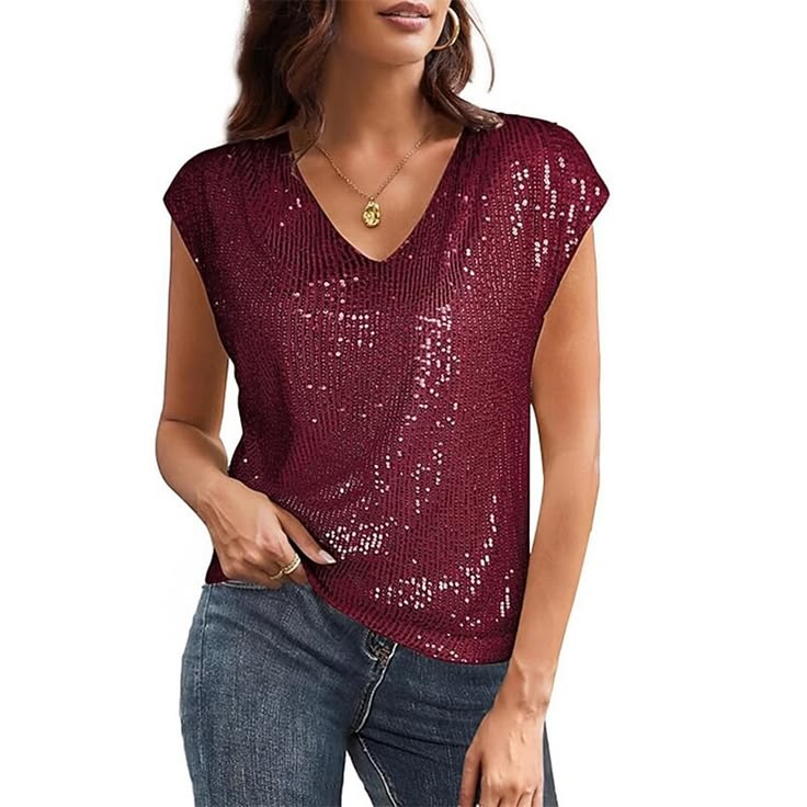 Pomeline Sequin V-Neck Blouse Black 1