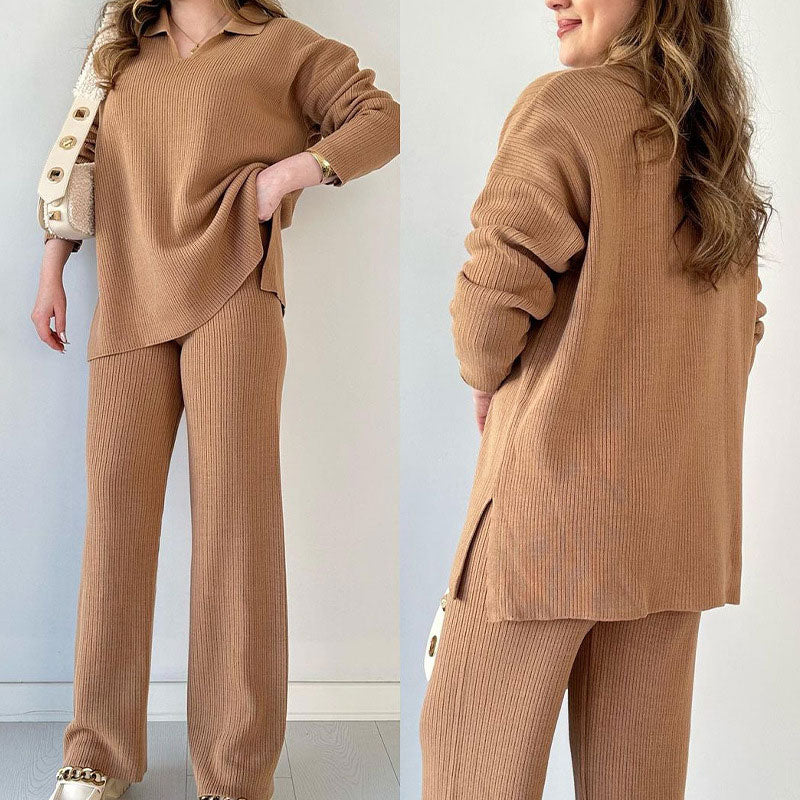 Margot Two-Piece Knit Set with Slit Detail Camel 4