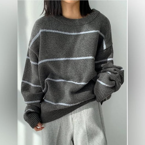 Beatrice Striped Knit Sweater White 1