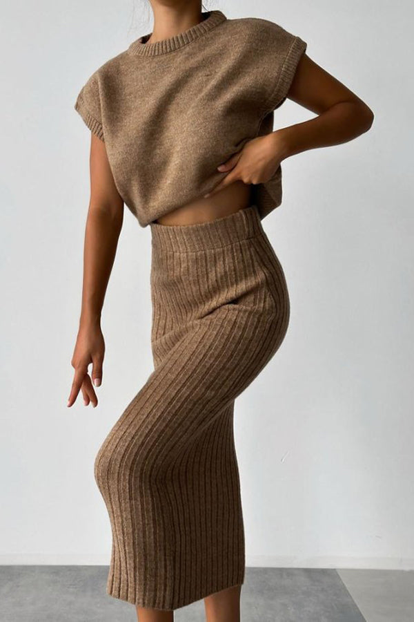 Celeste Ribbed Knit Midi Set White 2