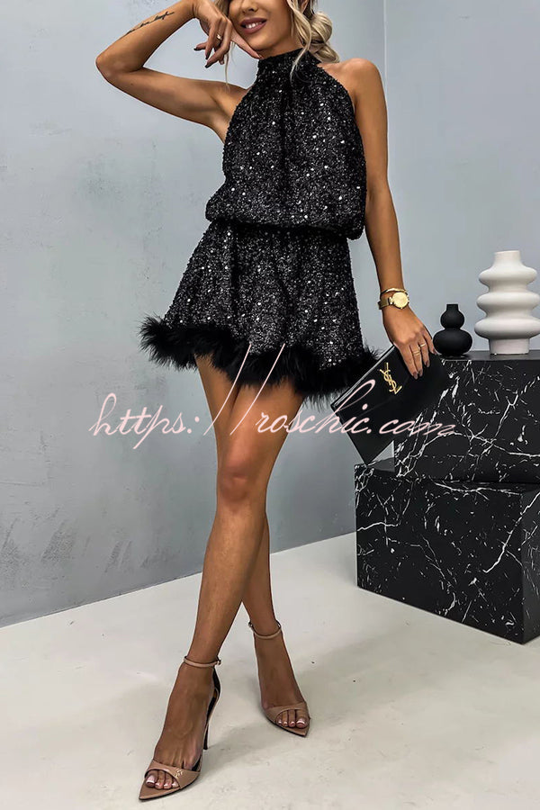 Dahlia Sequin Babydoll Mini Dress Black 8