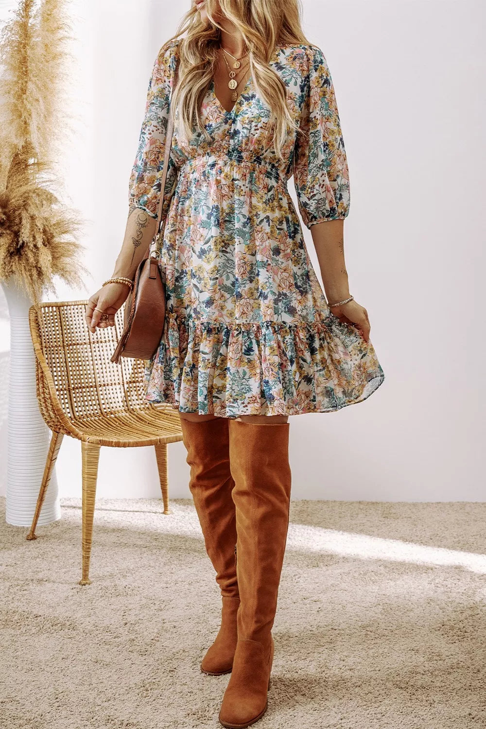 Isadora Floral Ruffle Mini Dress Floral 2