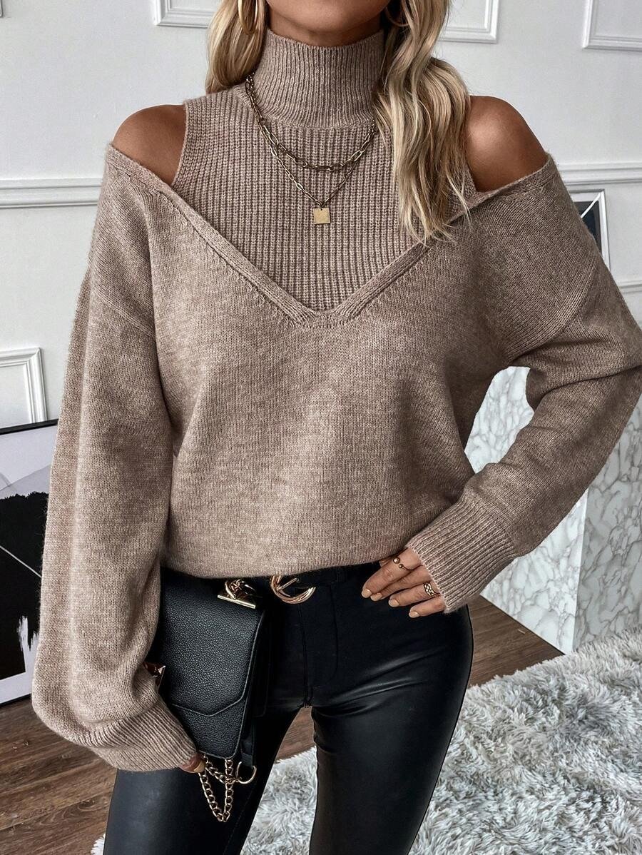 Evangeline Cold Shoulder Knit Sweater Red 1