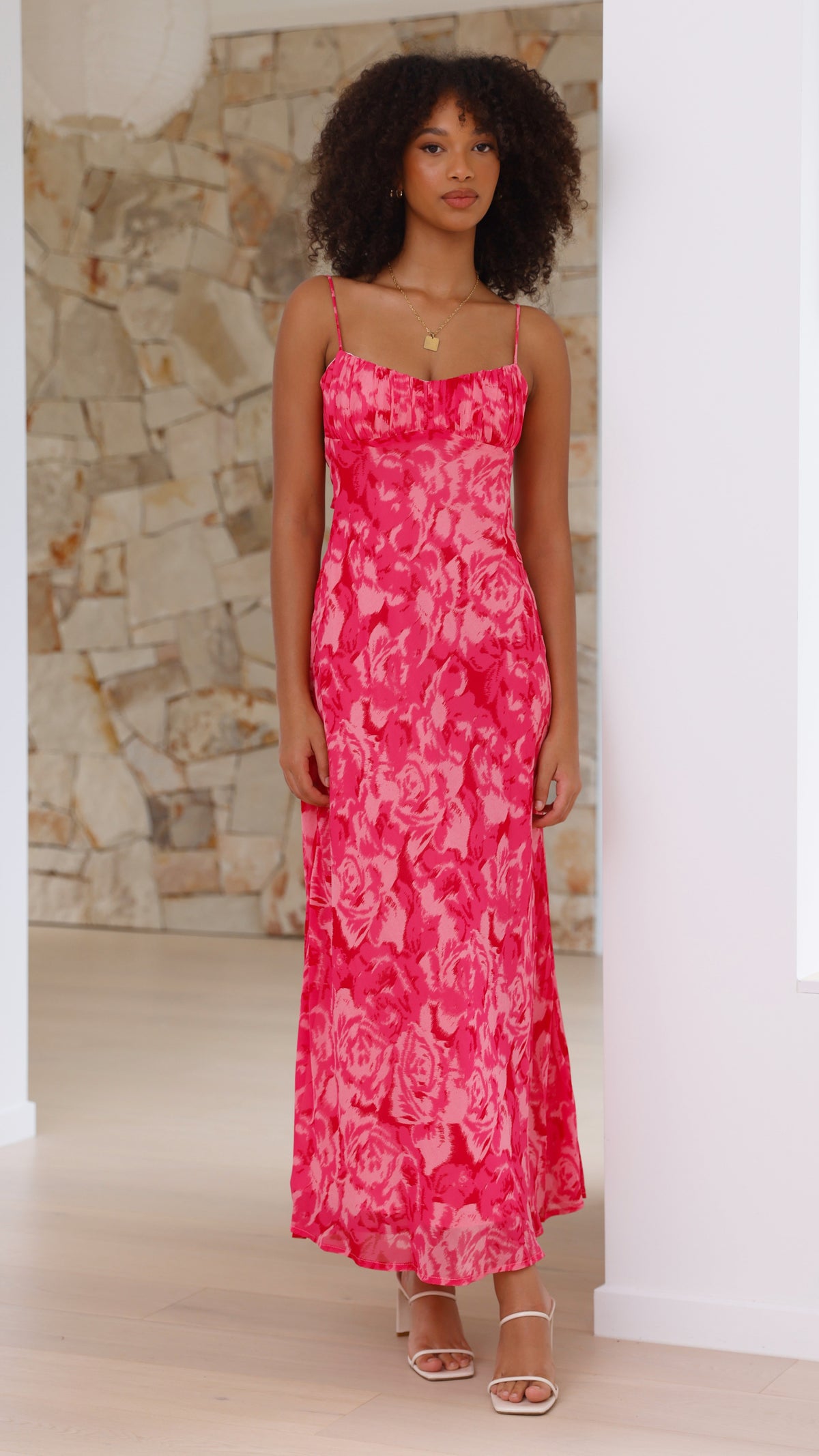 Margie Satin Midi Dress Pink Floral 3