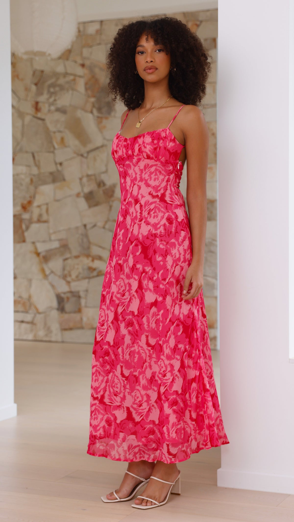 Margie Satin Midi Dress Pink Floral 5