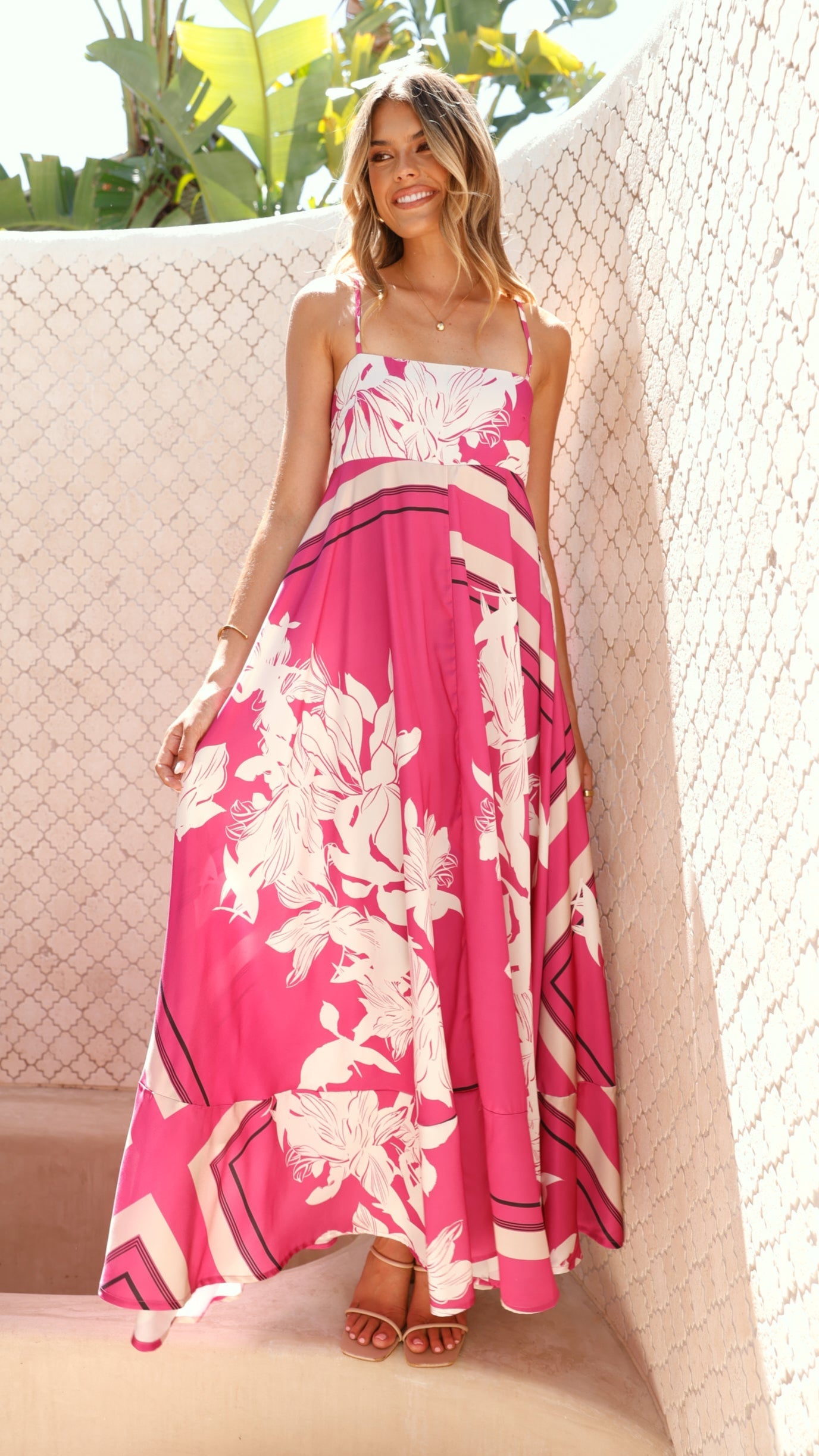 Kaethe Floral Maxi Dress Hot Pink Print 4