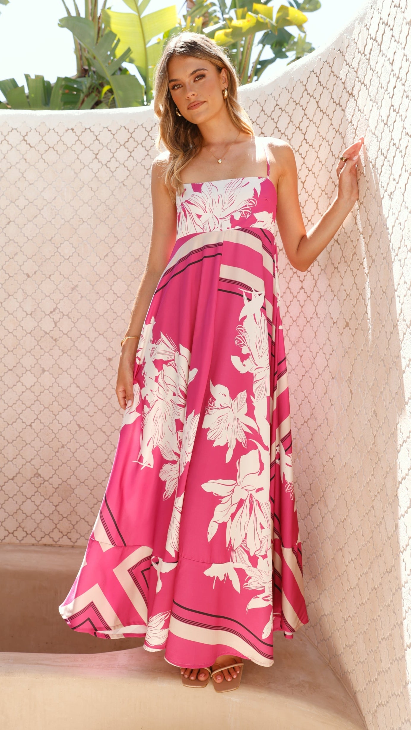 Kaethe Floral Maxi Dress Hot Pink Print 2
