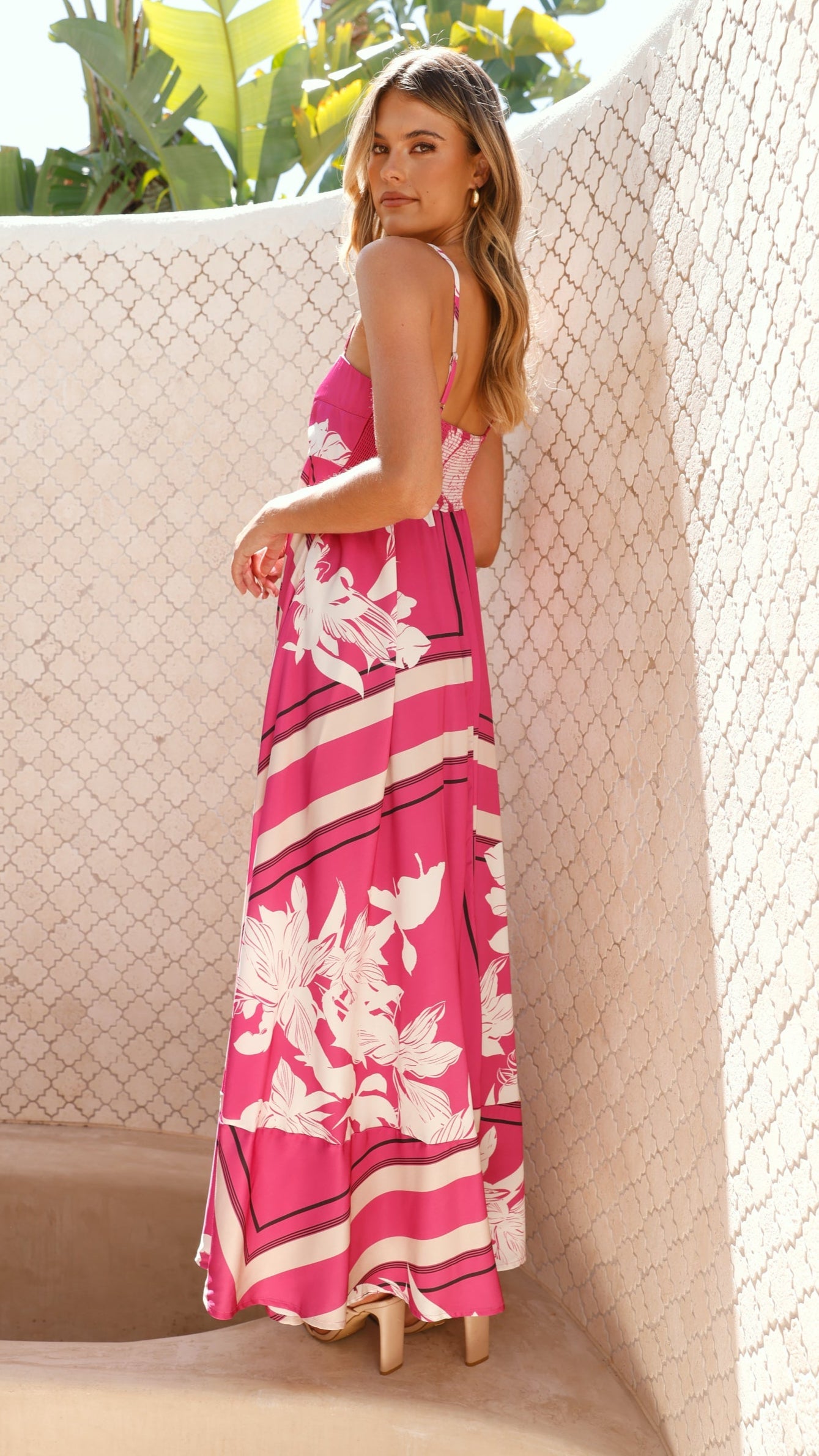 Kaethe Floral Maxi Dress Hot Pink Print 3