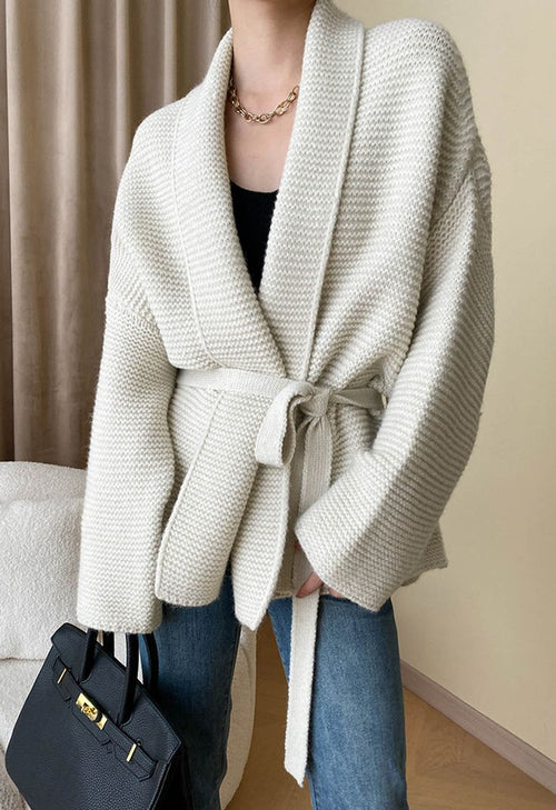 Margot Waffle Knit Wrap Cardigan Ivory 1