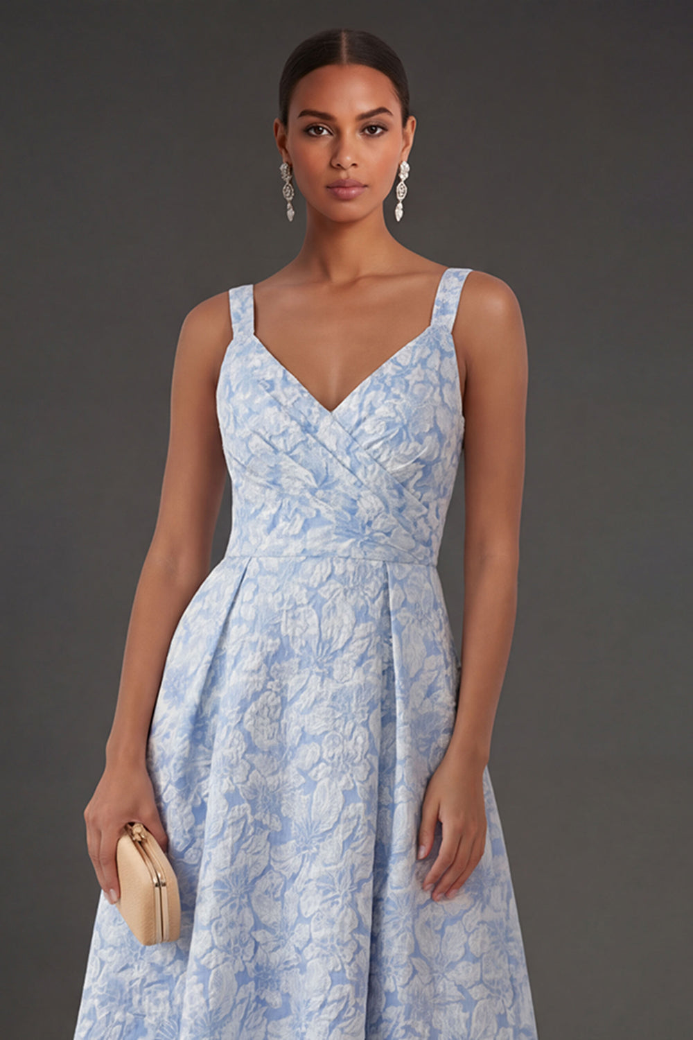 Arabella Jacquard Floral Midi Dress Blue 3