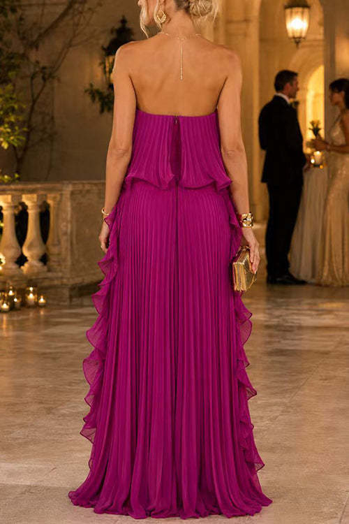 Margot Pleated Ruffle Maxi Dress Fuchsia 2