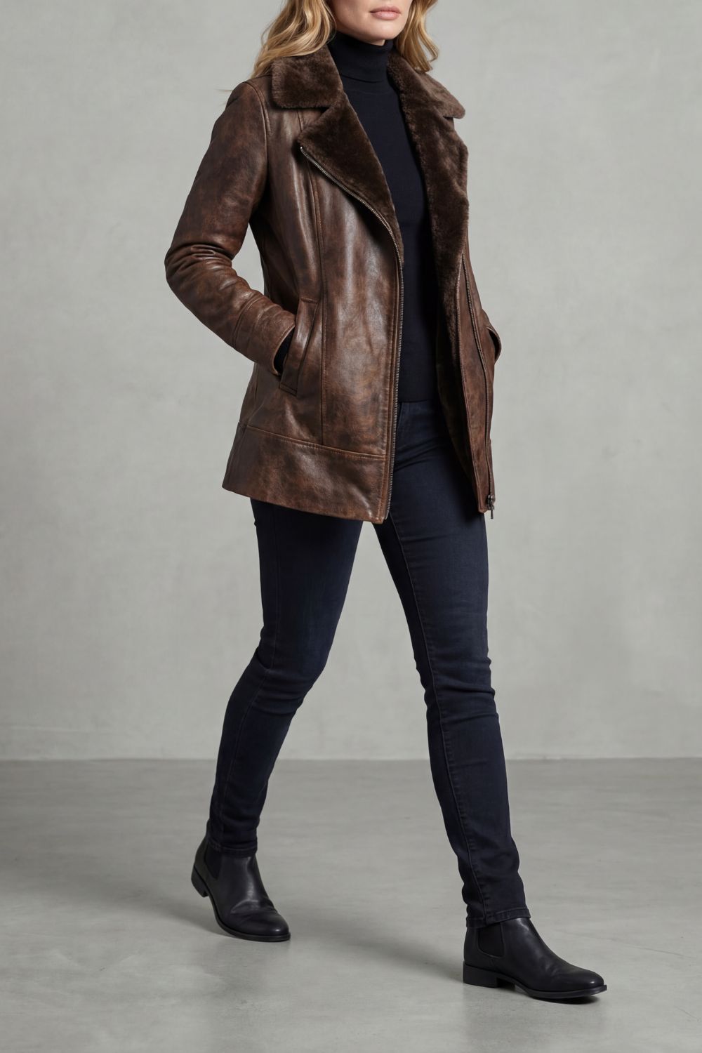 Hannah Faux Leather Jacket with Shearling Lining Multi 3