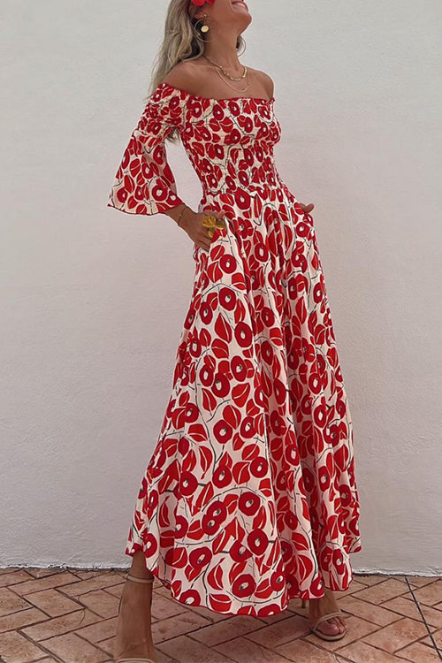 Isadora Abstract Print Swing Maxi Dress Red 3